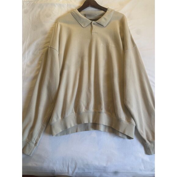 Fear Of God Essentials FOG Classical Polo Oversized Sand Beige Sweatshirt Sz XL - Picture 4 of 16
